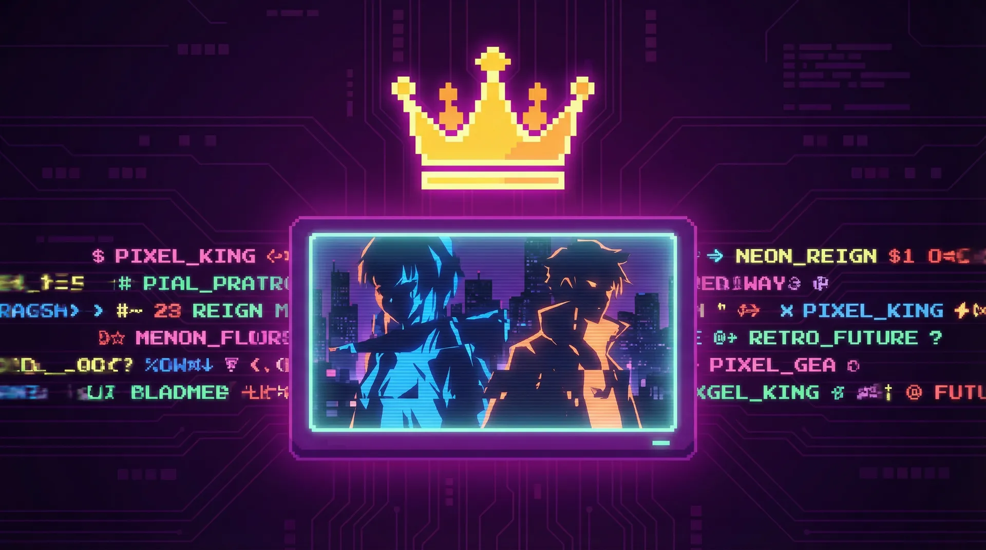 里番动漫 频道横幅 赛博皇冠与动漫角色